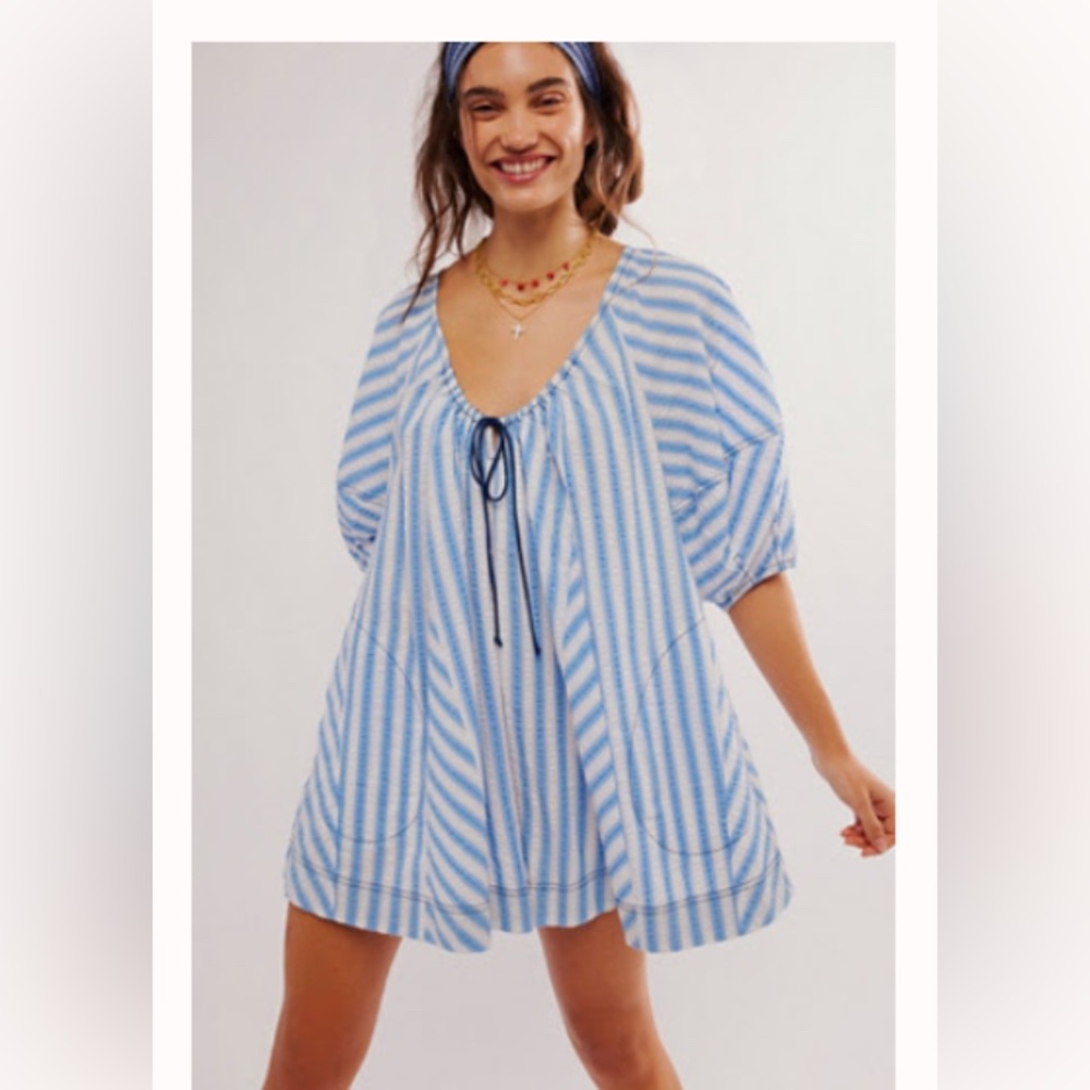 Free People | Bop Around Romper | Oxford Combo (blue) | Size: Small